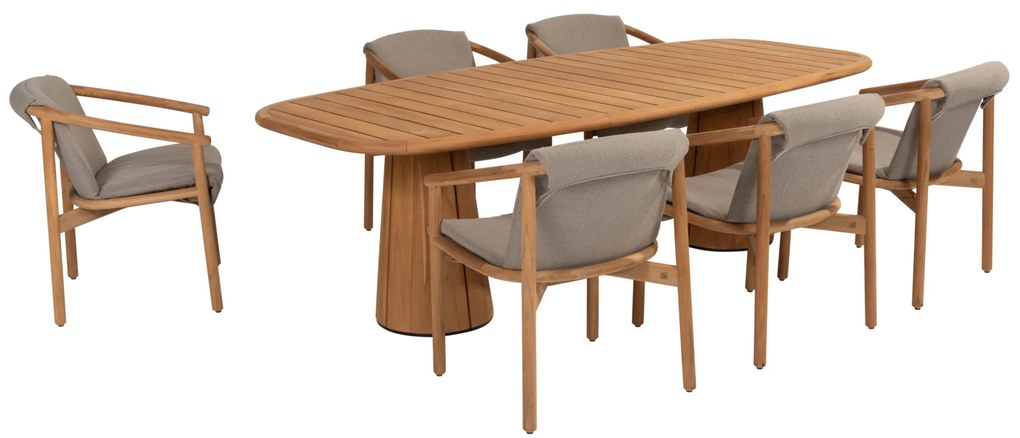 Capri Tess barrel dining tuinset 7 delig 240x110xH75 teak 4 Seasons Outdoor