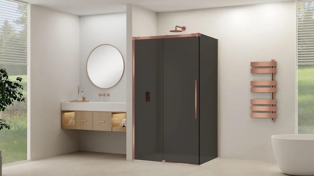 Van Rijn ST09 hoekcabine met rookglas 100x180cm geborsteld koper