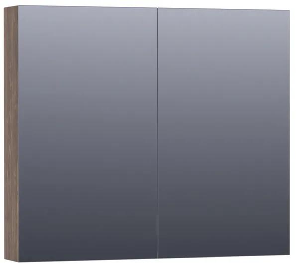 BRAUER Plain Spiegelkast - 80x70x15cm - 2 links/rechtsdraaiende spiegeldeuren - MFC - burned bark SK-PL80BB