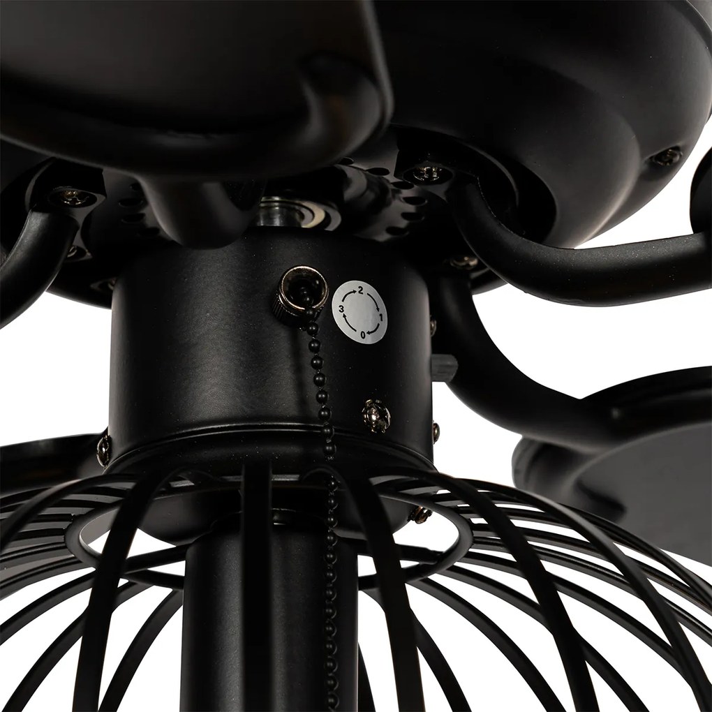 Plafondventilator zwart met hout print 107.5cm met trekschakelaar - Mistral Johanna