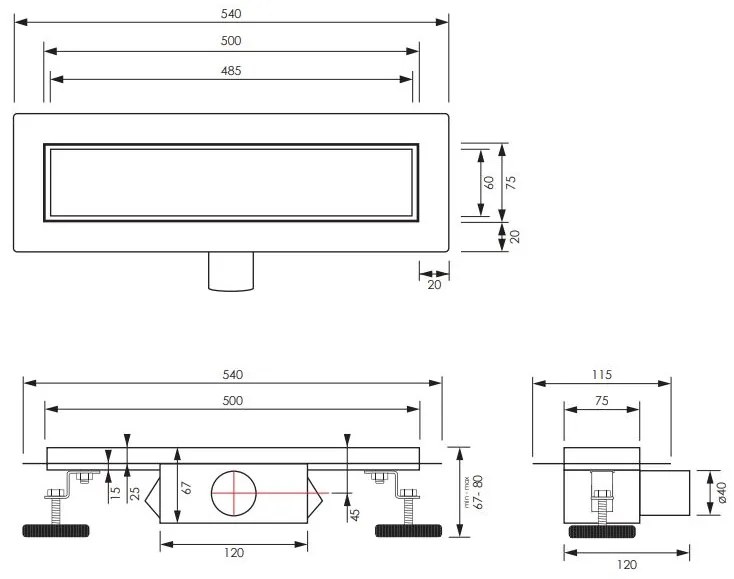 Brauer douchegoot 50x7cm met multifunctioneel rooster en flens RVS geborsteld