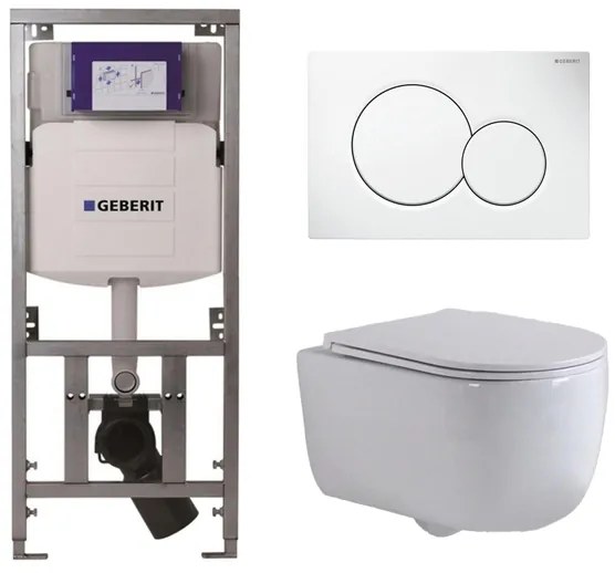 QeramiQ Dely Swirl Toiletset - 36.5x53cm - Geberit UP320 inbouwreservoir - met Burda frame - slim zitting - witte sigma bedieningsplaat - ronde knoppen - glans wit 0701131/0700518/SW1000766/SW1026256