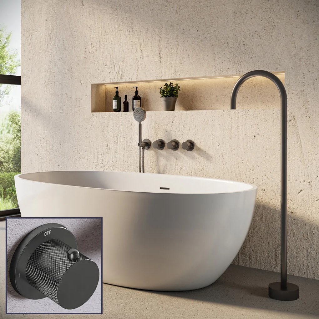 Saniclear Plus Curved inbouw badkraan met vrijstaande uitloop verouderd ijzer - gunmetal
