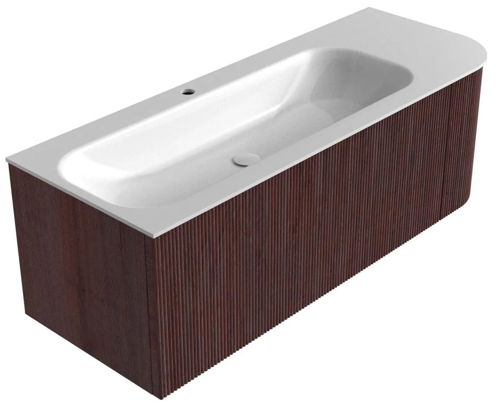Mondiaz Kurve 125cm badmeubel ronding rechts ruby met 1 lade en deur en wastafel big medium kraangat links