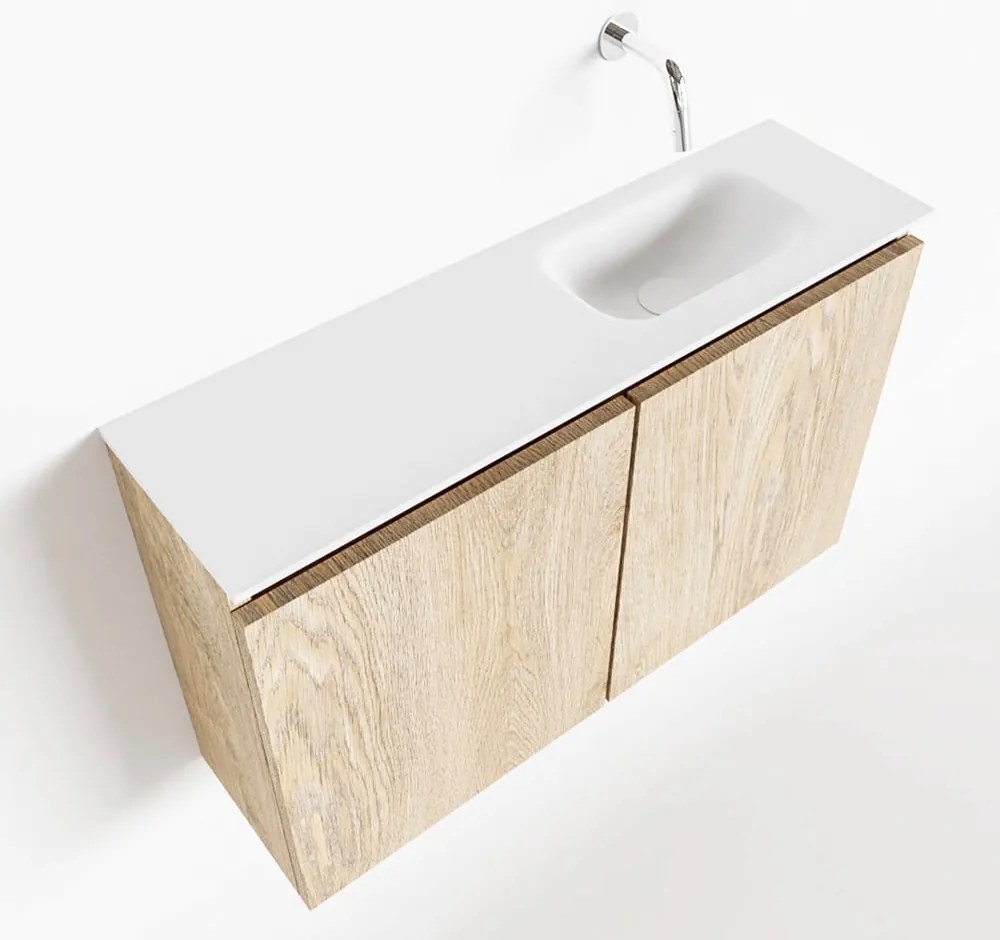 Mondiaz Ture 80cm toiletmeubel washed oak met wastafel talc rechts geen kraangat