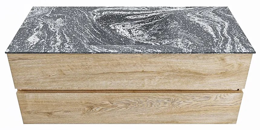 Mondiaz Vica DLux badmeubel 120cm washed oak 2 lades met wastafel lava midden 1 kraangat