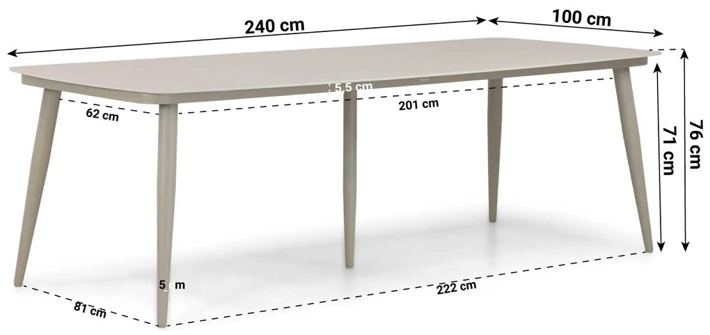 Dining Tuintafel   240 x 100 cm Aluminium Taupe  Vienna