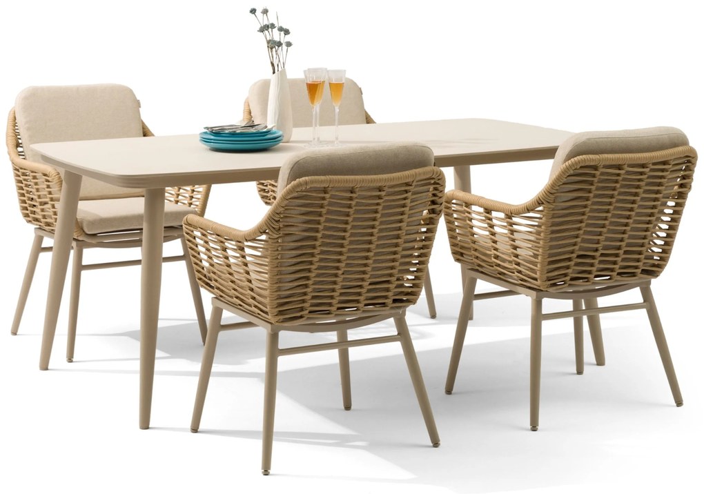 Tuinset 4 personen 180 cm Aluminium/rope Taupe Coco Antoni/Vienna