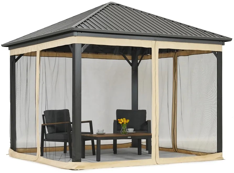 Metalen tuinhuis Sardinië 3x3 met muggengaas Garden Point beige