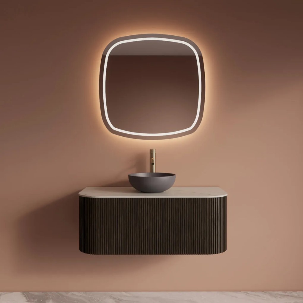 Gliss Design Alluro badmeubel ribbelfront met ronding links/rechts 100cm charcoal en wit marmer toppaneel