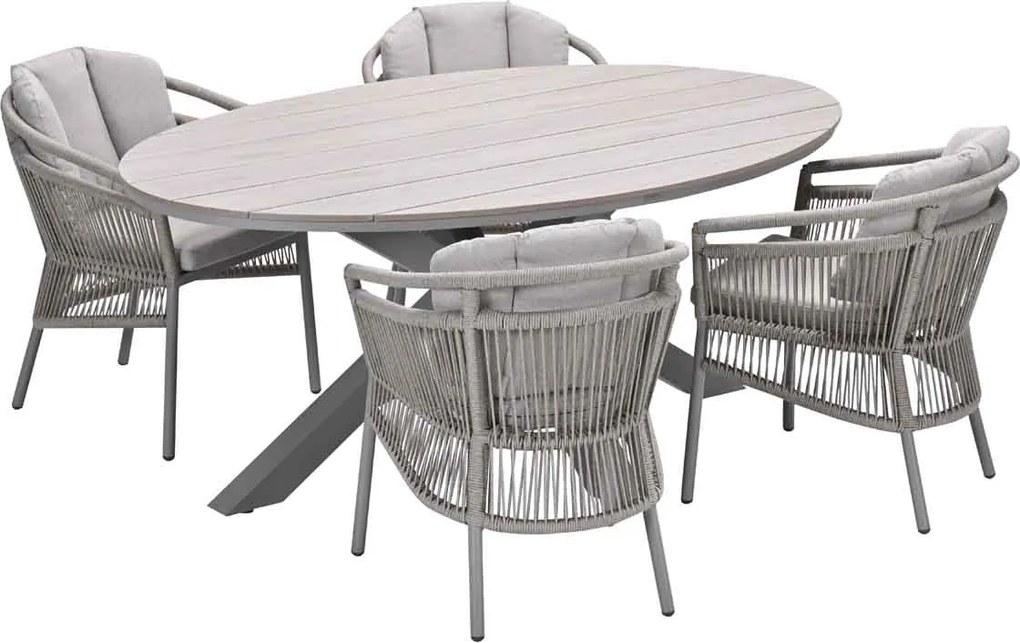 Garden Impressions Sorong tuinset 5-delig - Tulli tuintafel 180x115 cm - light teak vironwood