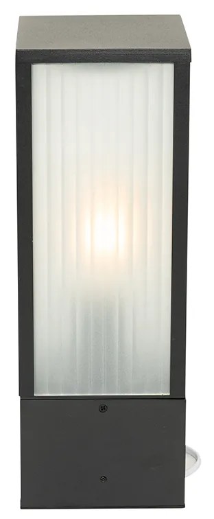 Staande buitenlamp zwart met ribbel glas 40 cm IP44 - Charlois