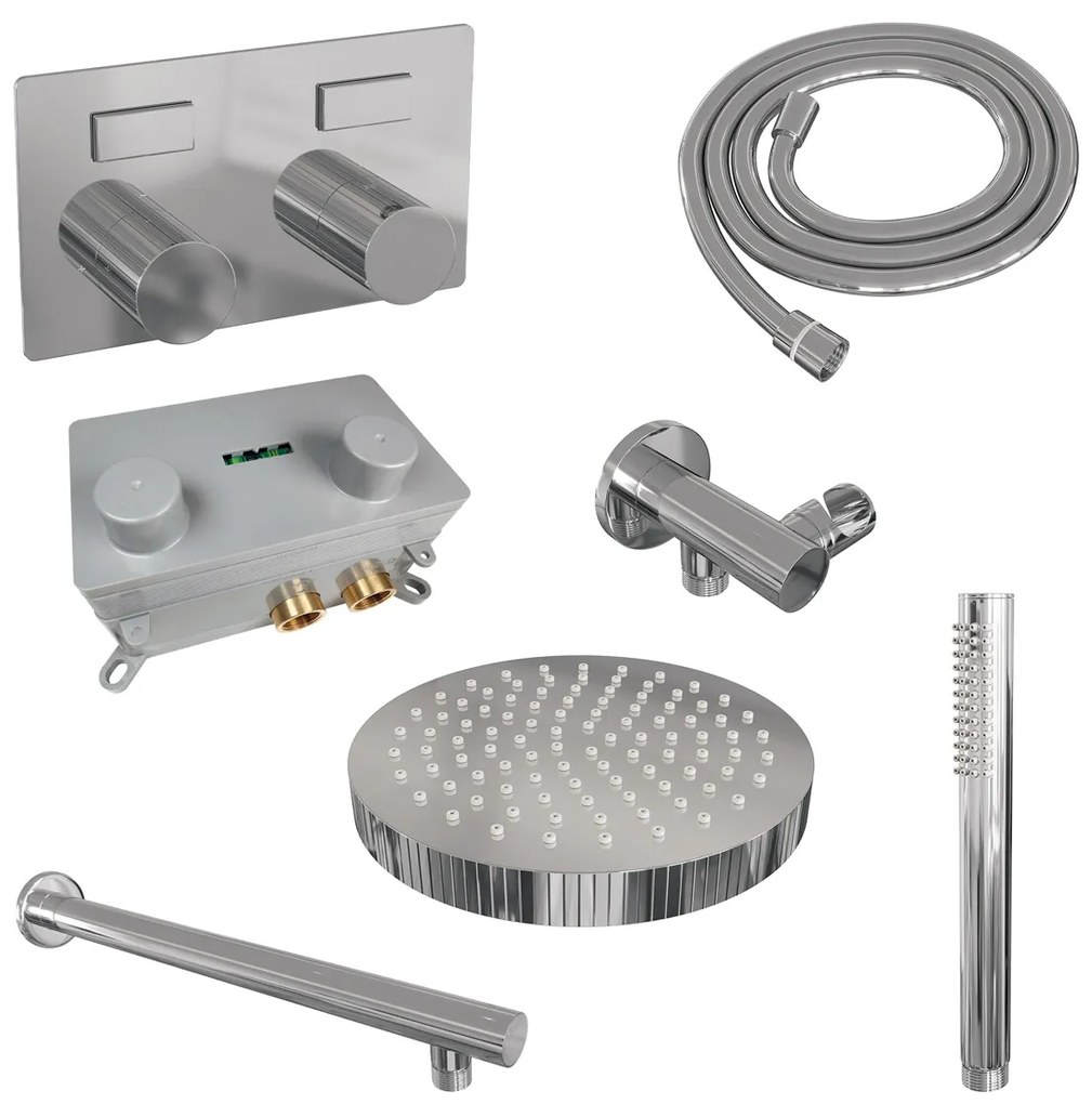 Brauer Stripe inbouw regendouche met 25cm hoofddouche, rechte muurarm en staafhanddouche set 25 chroom