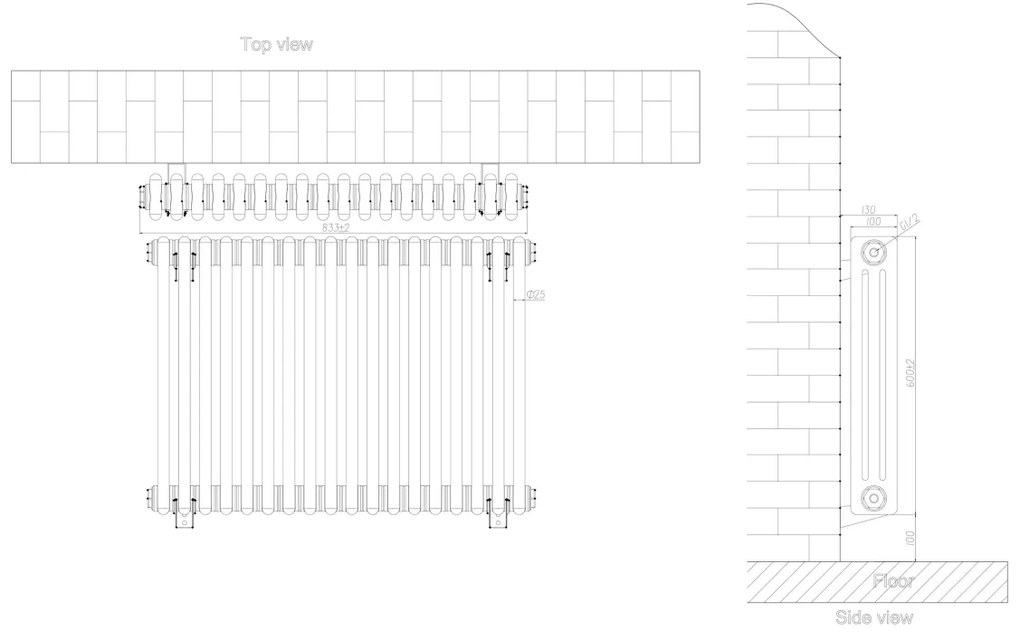 Eastbrook Rivassa 3 koloms radiator 85x60cm staal 1467W brons