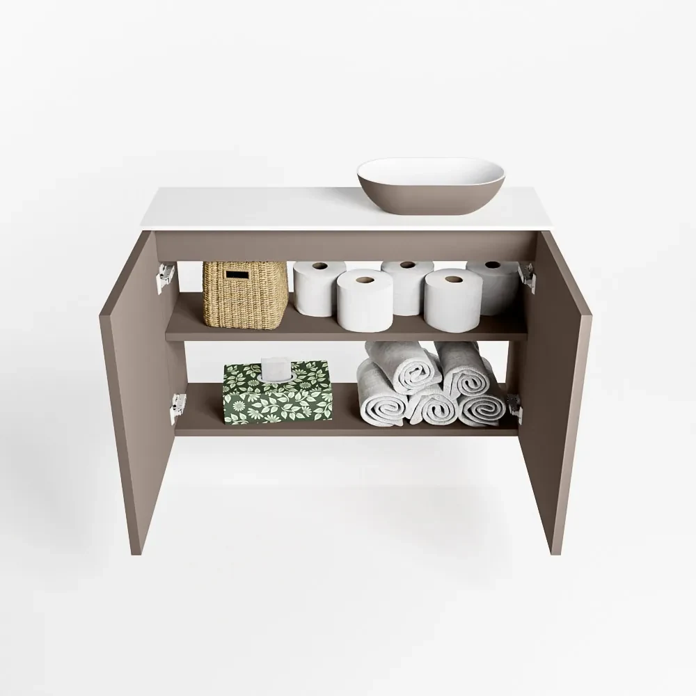 Mondiaz Fowy toiletmeubel 80cm smoke met taupkleurige waskom rechts zonder kraangat