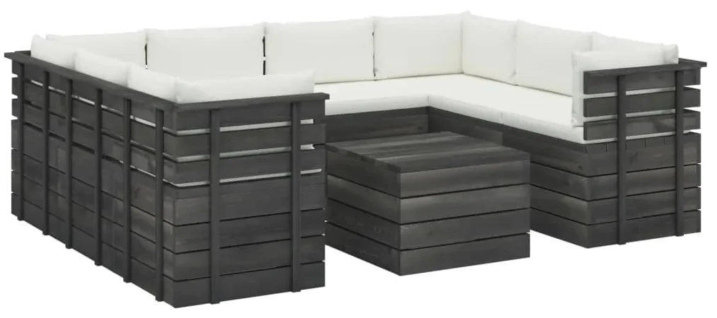 vidaXL 9-delige Loungeset met kussens pallet massief grenenhout