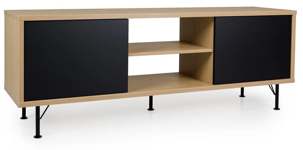 Tenzo Flow Tv-meubel Eiken Mat Zwart - 164x44x60cm.