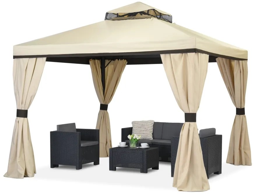 Tuinpaviljoen met gordijnen Valencia 3x3m crème Garden Point