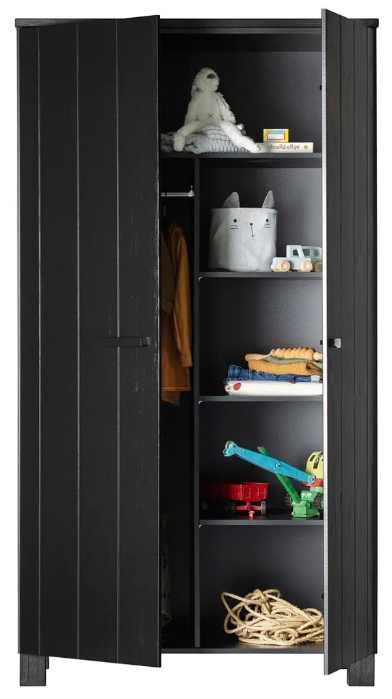 Woood Dennis Stoere Landelijke Kledingkast Zwart - 111x55x202cm.