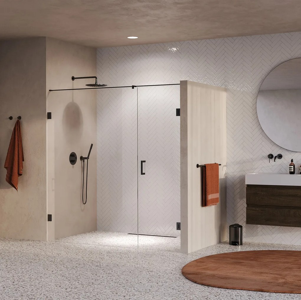 Brauer Void profielloze nisdeur 200cm met draaideur 70cm aan muur gunmetal geborsteld PVD