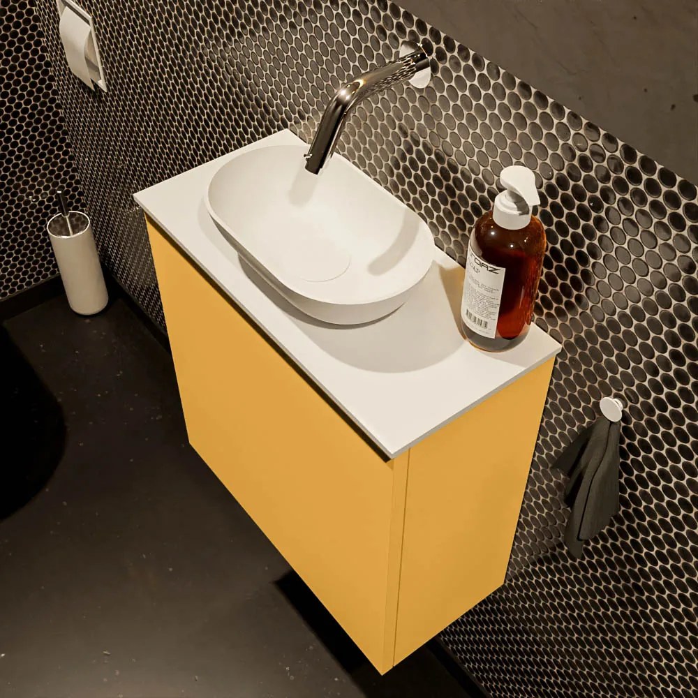 Mondiaz Fowy toiletmeubel 50cm ocher met witte waskom midden zonder kraangat