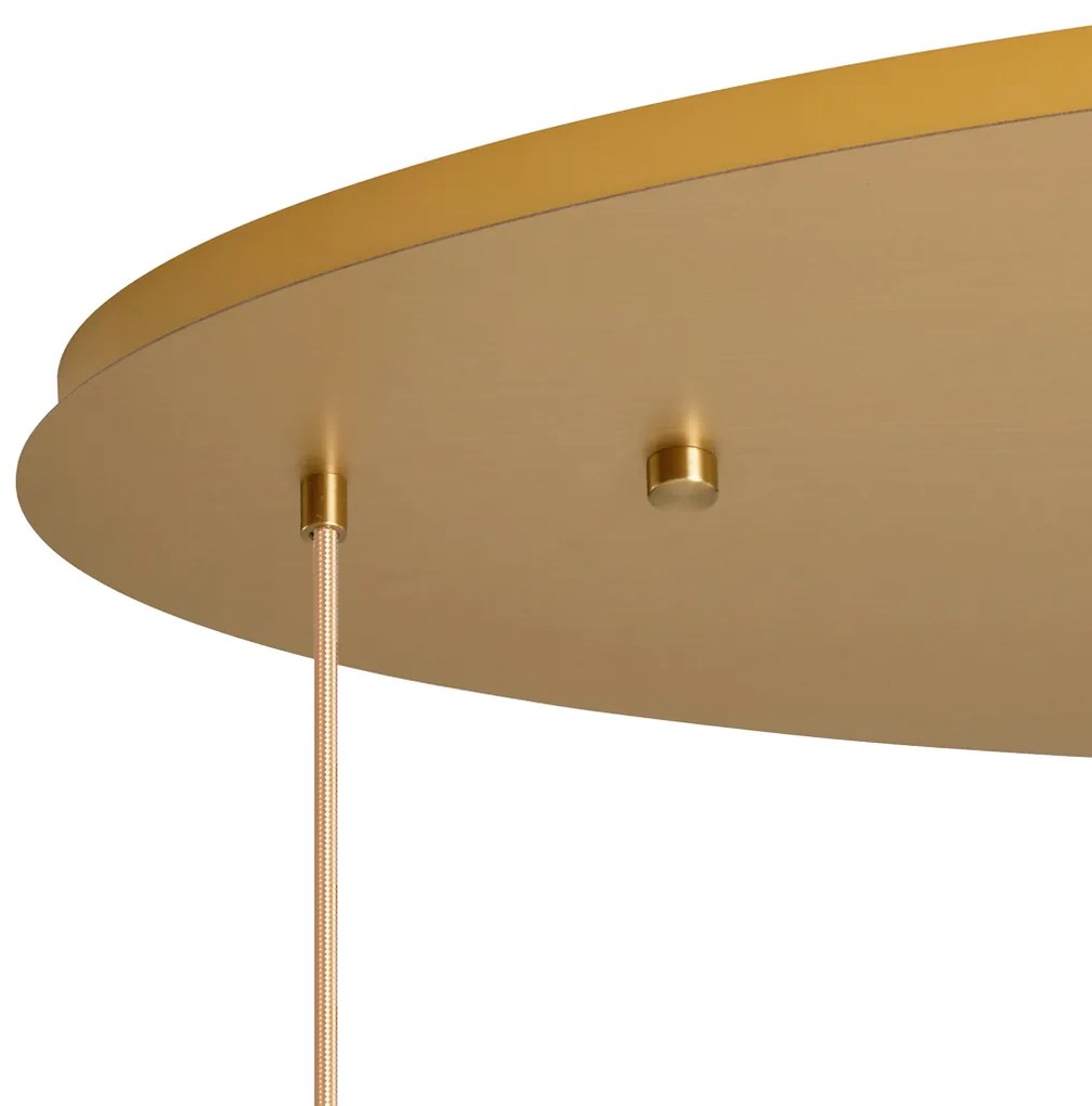 Art deco hanglamp messing met ovale plafondplaat en amber glas 6-lichts - Douglass