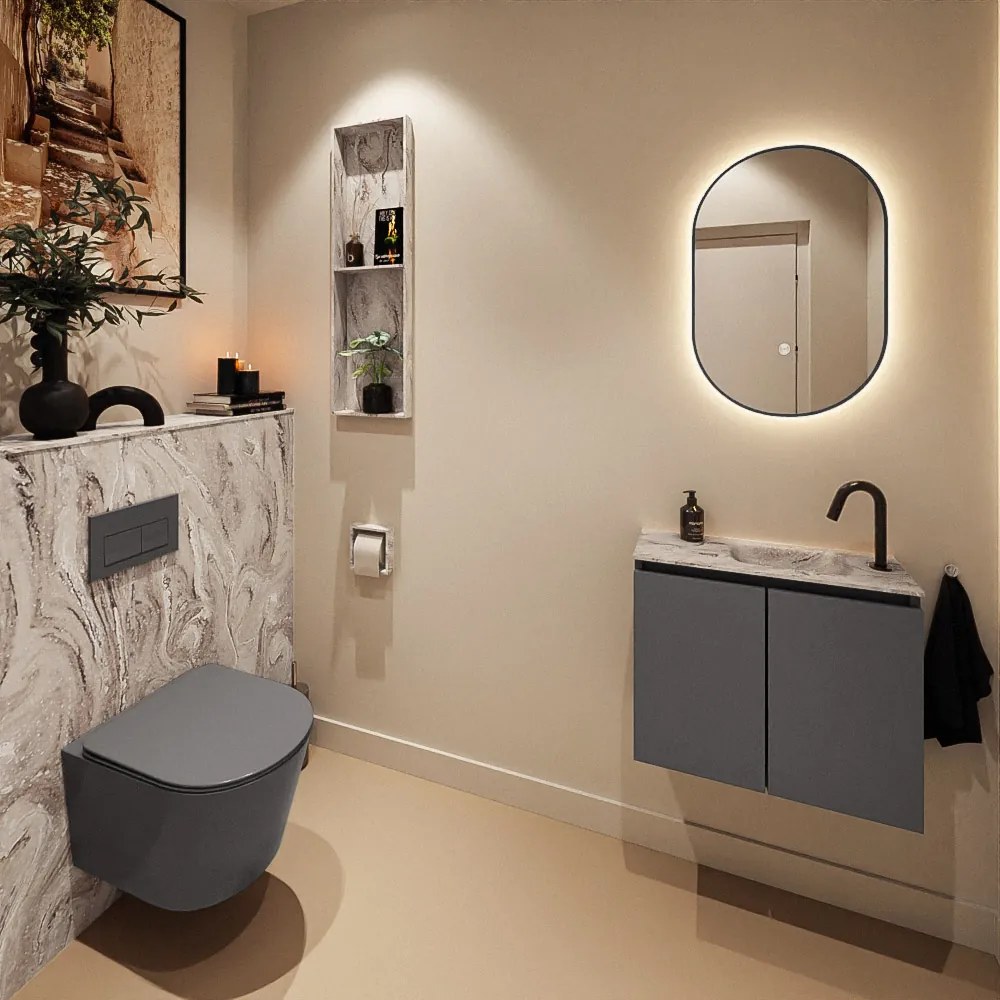 Mondiaz Ture DLux toiletmeubel 60cm dark grey met wastafel glace rechts met kraangat