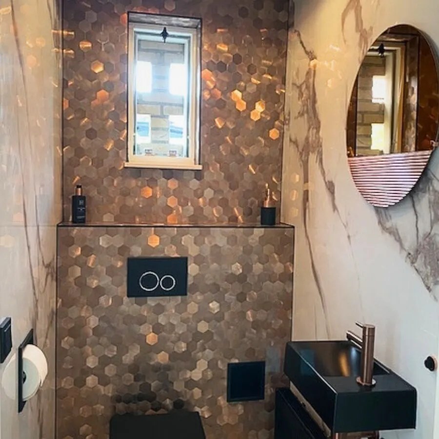 Zelfklevend Mozaïek Hexagon Brons Koper - 29.5 cm x 29.5 cm x 0.4 cm | 0.5 kg | Paneli zelfklevende steenstrips