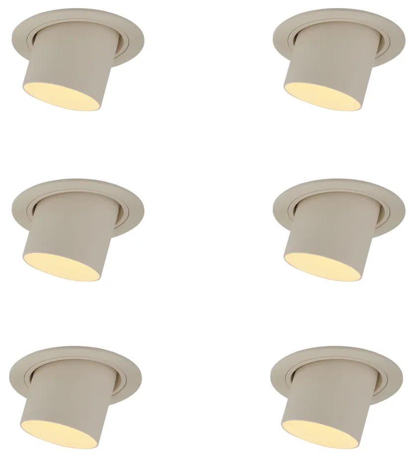 Set van 6 inbouwspots beige GU10 50mm rond draai- en kantelbaar - Installa