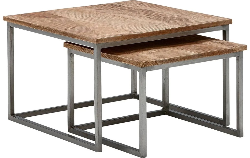 Goossens Salontafel Kay vierkant, hout mango bruin, urban industrieel, 65 x 42 x 65 cm