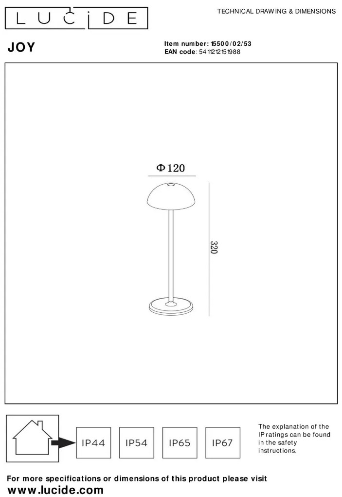 Lucide Joy oplaadbare lamp 1.5W 30x12cm oranje