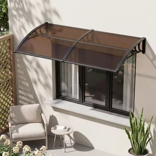 VEVOR Afdak voor Voordeur 965x1987 mm, Aanbouwluifel, Aanbouwluifel met Afwatering &amp; ABS-beugel, Bescherming tegen Regen, Sneeuw &amp; Zon, Polycarbonaat Deurafdekking voor Veranda &amp; Terras, Bruin