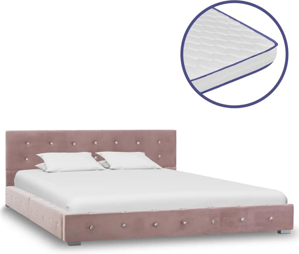 Bed met traagschuim matras fluweel roze 140x200 cm