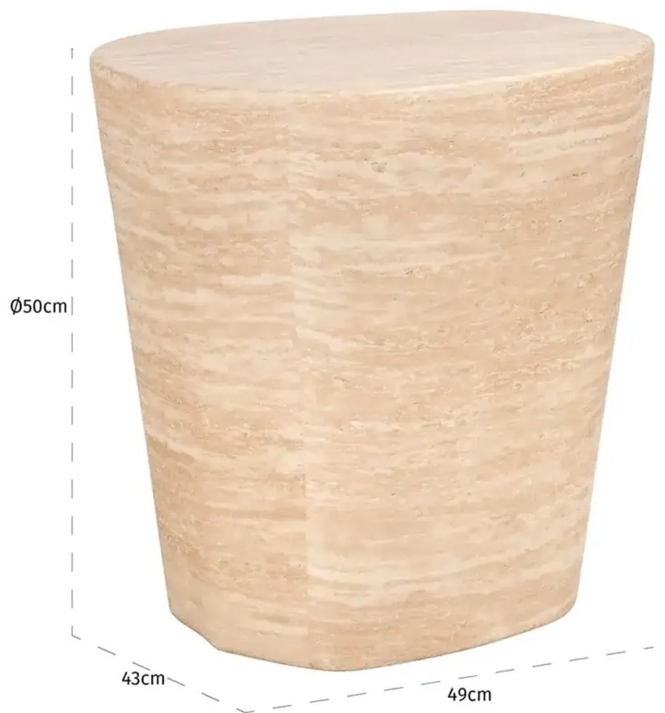 Richmond Interiors Fictus Beige Bijzettafel Travertin - 49 X 43cm.