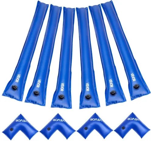 VEVOR Waterzakkenset, 6 stuks, 2,4 m zware zakken en 4 hoekwaterzakken, 0,4 mm dikke PVC-zak met lekvrije klep, voor het vastzetten van zwembadafdekkingen in de winter