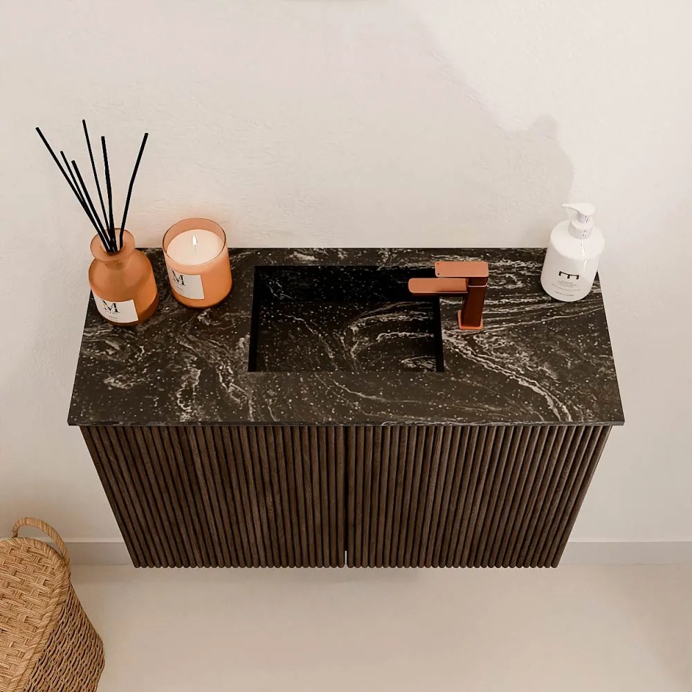 Mondiaz Joya DLux 60cm toiletmeubel walnut met wastafel faye midden 1 kraangat lava
