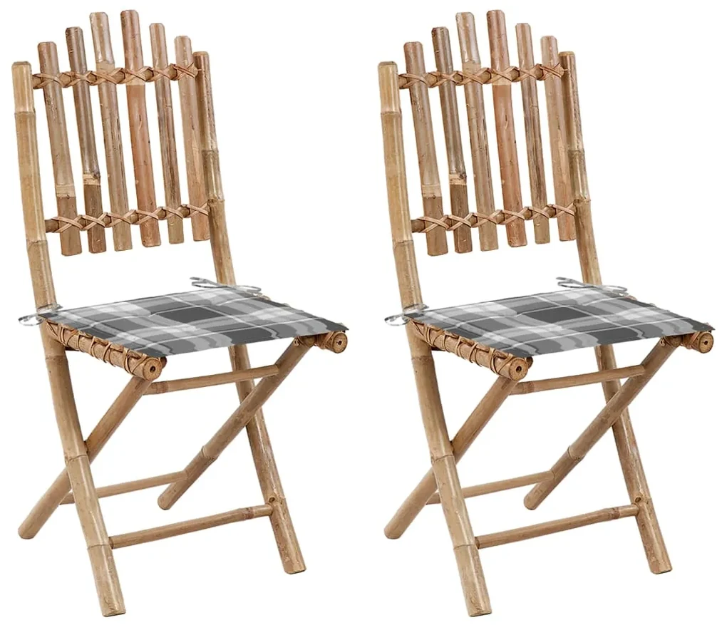 vidaXL Tuinstoelen 2 st inklapbaar met kussens bamboe