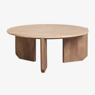 Ronde Salontafel Lavinia In Natuursteen En Mangohout Travertine & Natuurlijk Hout & Ø70 Cm - Sklum