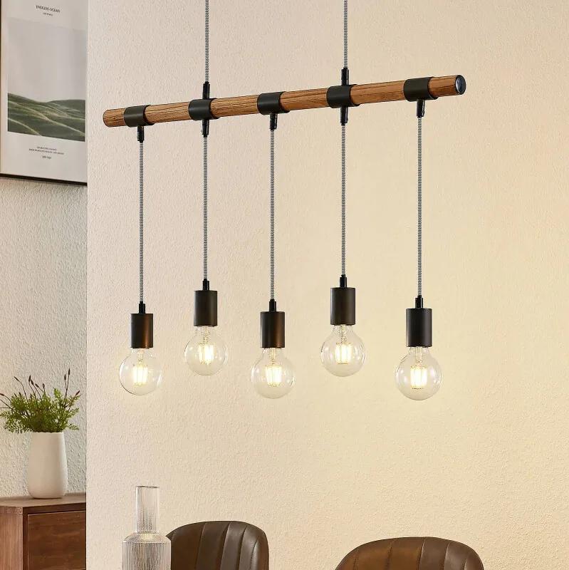 Sibillia hanglamp met hout, 5-lamps - lampen-24
