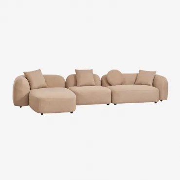 Modulaire 3-delige Chaise Longue Zitbank Links In Coco Chenille Latte Bruin Dikke Chenille - Sklum