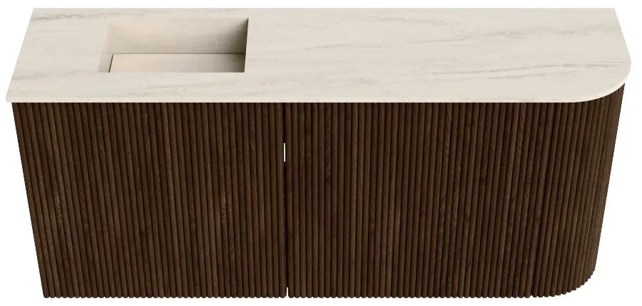 Mondiaz Joya DLux 90cm toiletmeubel ronding rechts walnut met wastafel faye links 1 kraangat meli