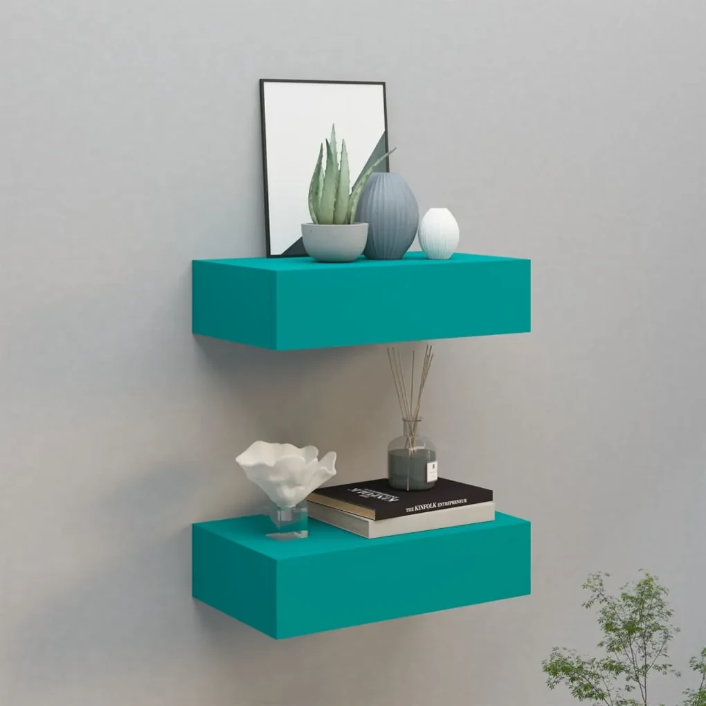 vidaXL Wandschappen 2 st met lade 40x23,5x10 cm MDF blauw