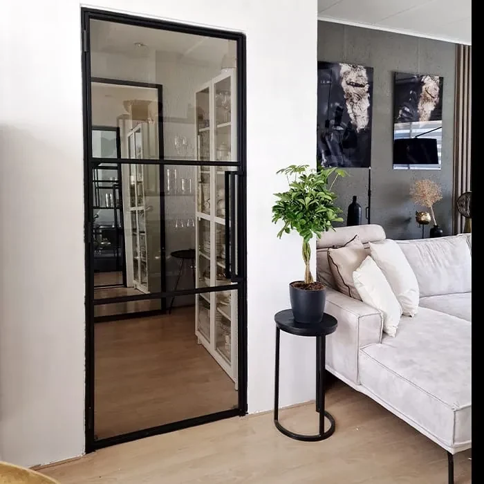 Stalen Deur - Binnendeur Smartline Linksdraaiend Helder Glas 231,5x93 - Zwart - Incl. Kozijn