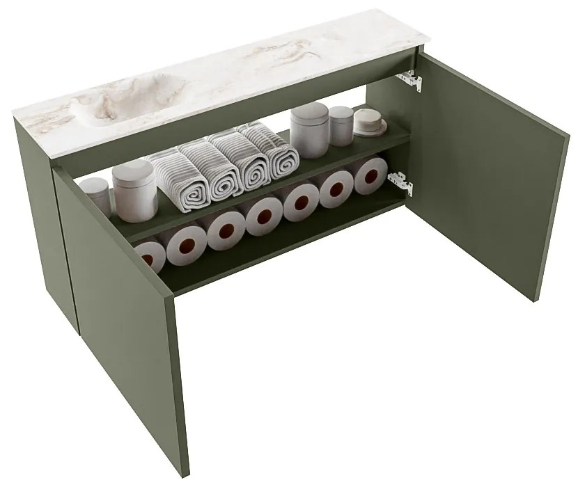 Mondiaz Ture DLux toiletmeubel 100cm army met wastafel frappe links zonder kraangat