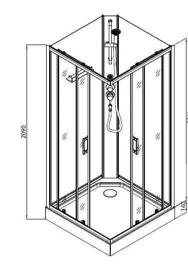 Badstuber Denver complete douchecabine vierkant 90x90x210cm zwart mat