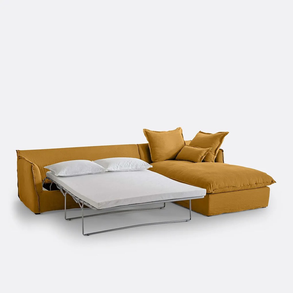 4-zits hoekbank met afneembare hoezen, omvormbaar, in gekreukt linnen, Odna