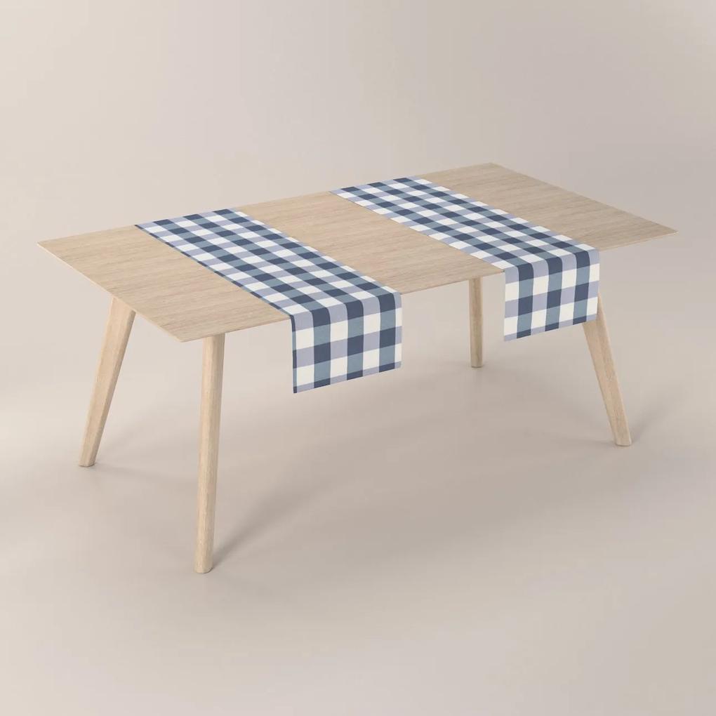 Dekoria Rechthoekige tafelloper, wit-donkerblauw geruit, 40 x 130 cm