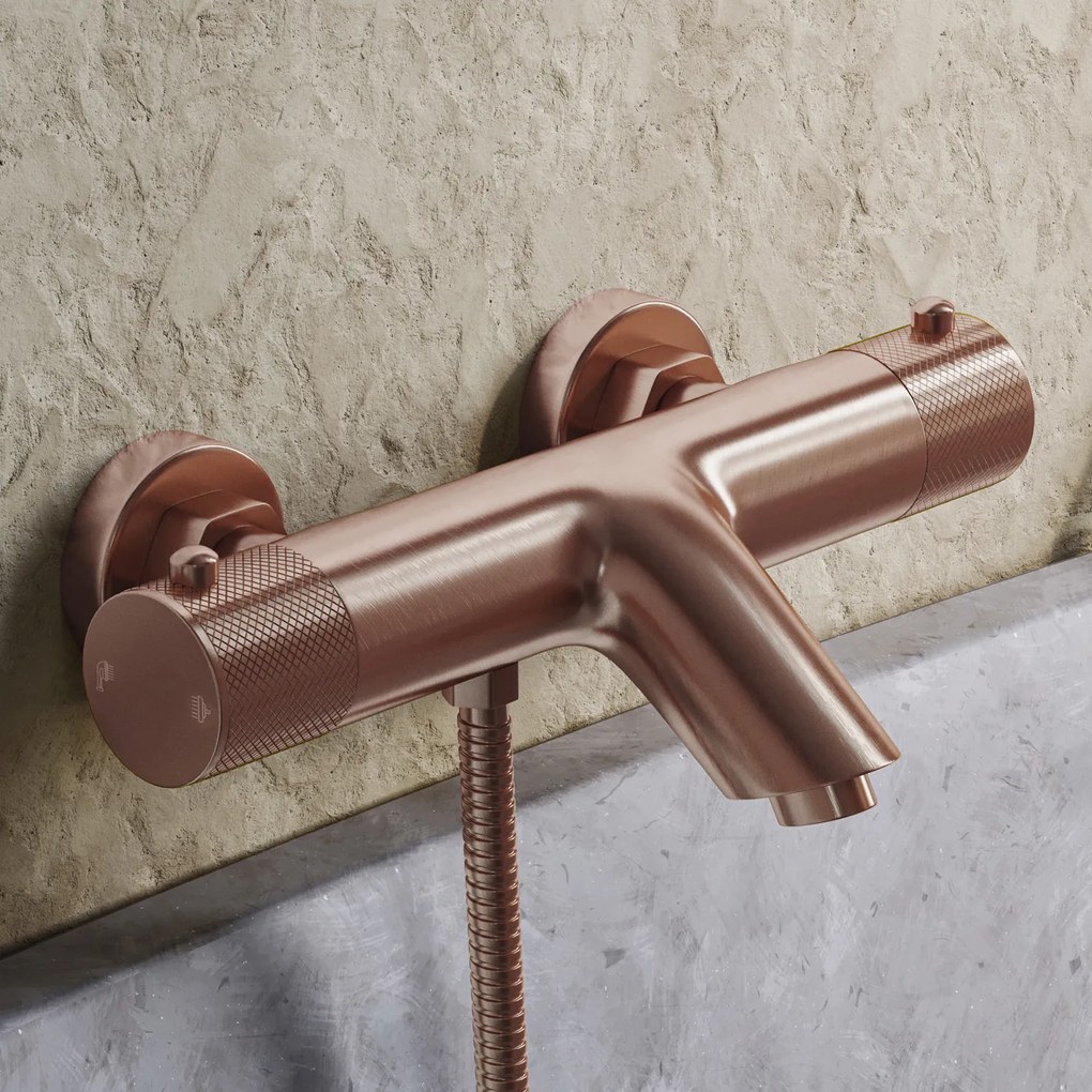 Saniclear Copper Curved thermostatische opbouw badkraan met handdouche geborsteld koper