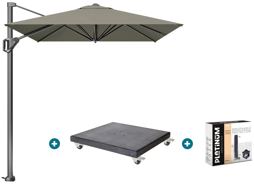 Platinum Voyager zweefparasol T1 3x2 m. - Taupe met Modena voet en hoes