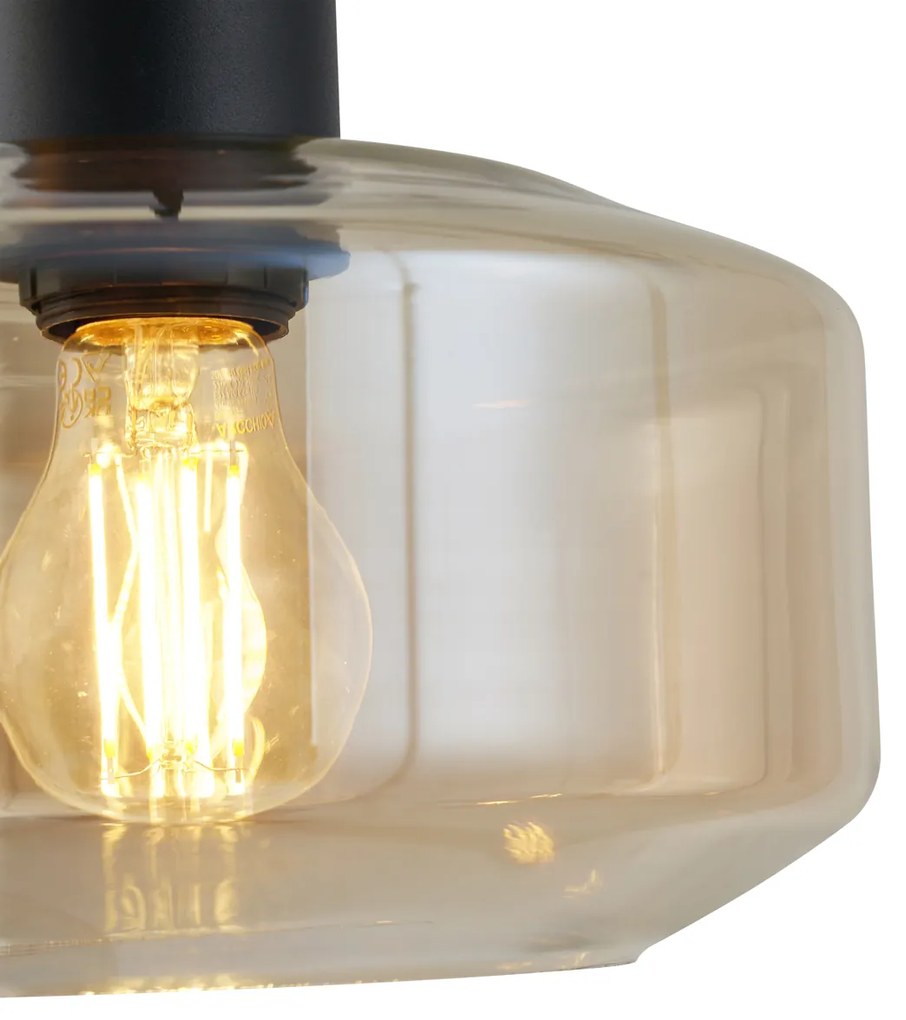 Moderne hanglamp zwart met amber glas 3-lichts - Sheena Modern E27 rond Binnenverlichting Lamp
